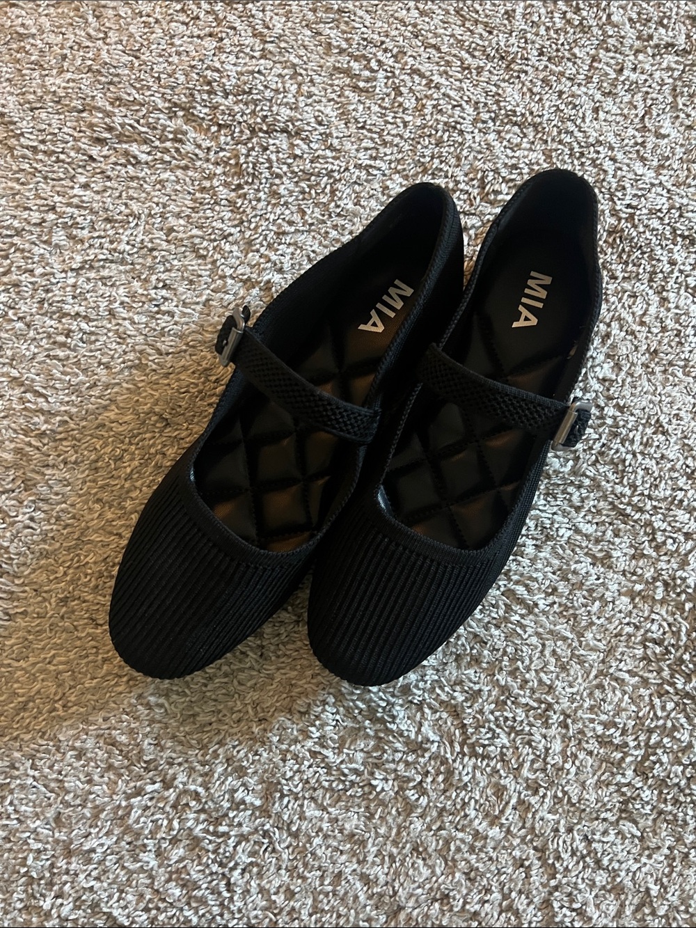 MIA Black Knit Mary Jane Flats with Quilted Insole